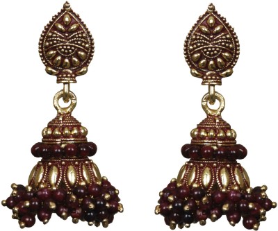 Mehpriye Sizzling Chunky Gold Plated Green Beads Metal Jhumki Earring