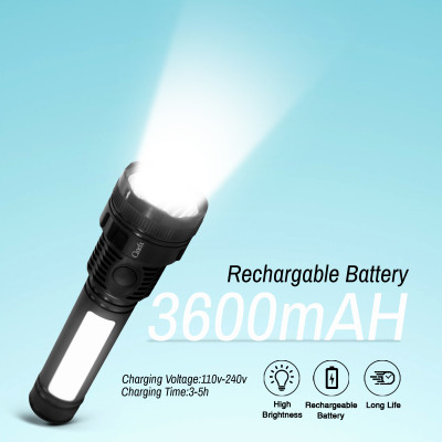 cinefx Rechargeable 3 Mode Torch Light high power Long Range Backup 8 hrs Torch Emergency Light(Black)