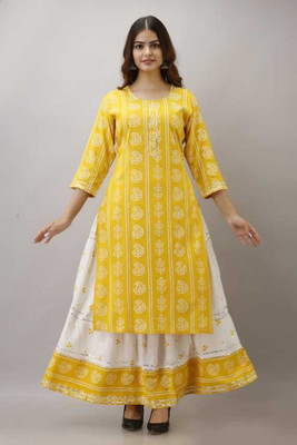 Shri Krishna Print Women Kurta Skirt Set