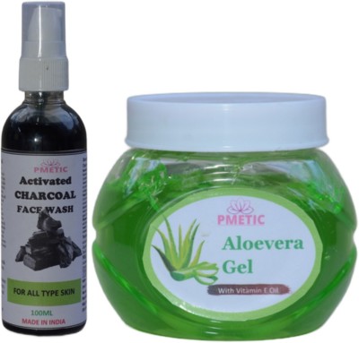 pmetic 200Gm Aloe Vera Gel, 100ML Charcoal Face Wash,For Face Man & Woman(300 ml)