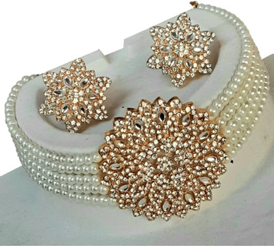 jatin imitation Metal, Stone Gold-plated White Jewellery Set(Pack of 1)