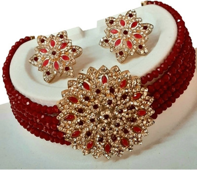 jatin imitation Metal, Stone Gold-plated Red Jewellery Set(Pack of 1)
