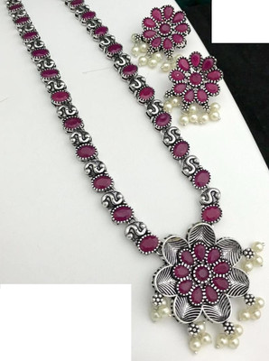 PBM CREATIONS Oxidised Silver Red Jewellery Set(Pack of 1)