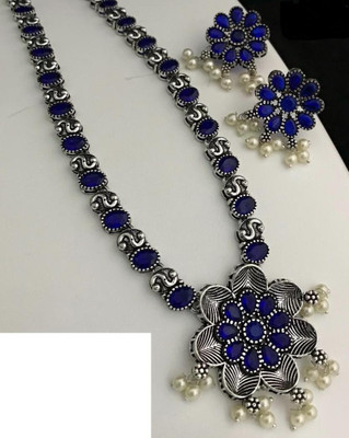 PBM CREATIONS Oxidised Silver Blue Jewellery Set(Pack of 1)
