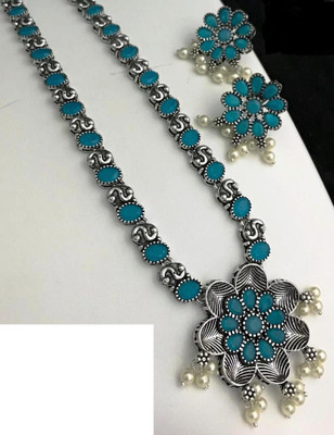 PBM CREATIONS Oxidised Silver Blue Jewellery Set(Pack of 1)