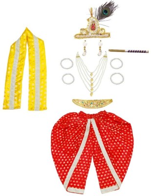 ITSMYCOSTUME Krishna Costume for Baby Boy Kids Setof 10 Kanha Janmasthmi Costume-Red,Yellow Kids Costume Wear