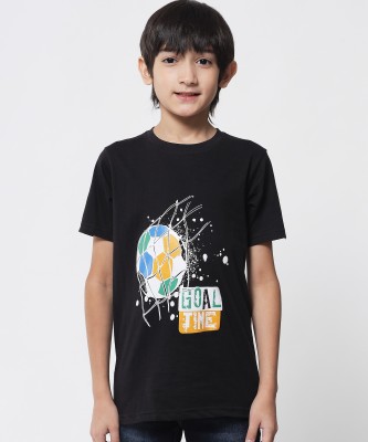 Trendy World Boys Typography, Printed Pure Cotton T Shirt(Black, Pack of 1)