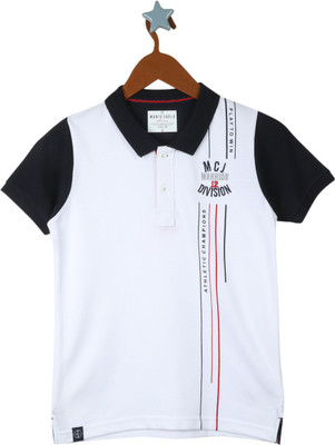 MONTE CARLO Boys Colorblock Cotton Blend Regular T Shirt(White, Pack of 1)