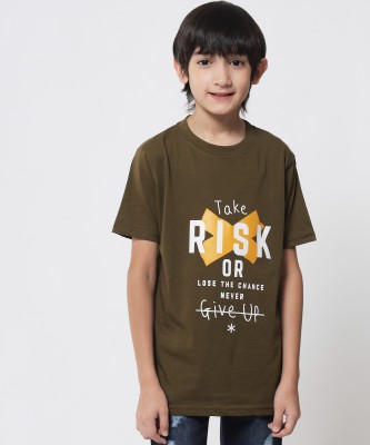 Fit N Fame Boys Printed Pure Cotton T Shirt(Brown, Pack of 1)