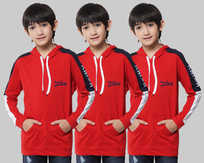 Fit N Fame Boys Typography Cotton Blend Regular T Shirt(Red, Pack of 3)