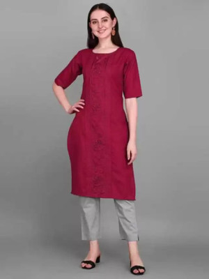 VIVIDH CREATIONS Women Embroidered Straight Kurta(Maroon)