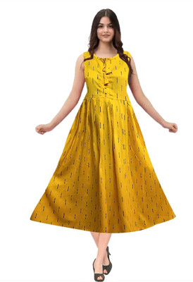MOHINI CREATION Women Printed Anarkali Kurta(Black, Yellow)