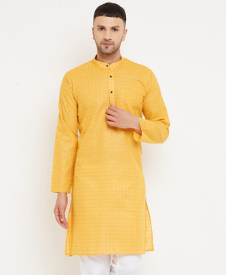 AEW DESIGNS Men Self Design Straight Kurta(Yellow)