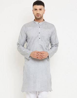 AEW DESIGNS Men Self Design Straight Kurta(Silver)