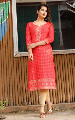 krishna kreation Women Printed Straight Kurta(Dark Blue)