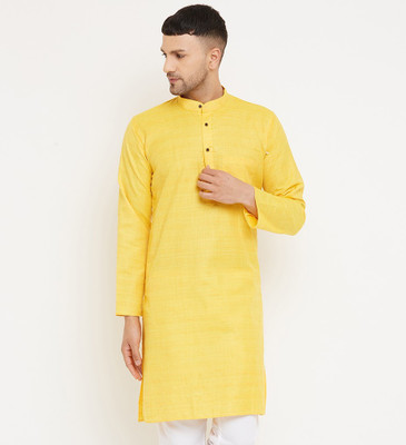 AEW DESIGNS Men Self Design Straight Kurta(Yellow)