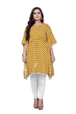 nejadhari tax Women Leheriya Kaftan Kurta(Yellow)