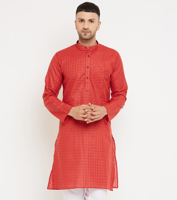 AEW DESIGNS Men Self Design Straight Kurta(Red)