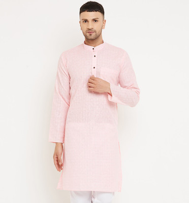 AEW DESIGNS Men Self Design Straight Kurta(Pink)