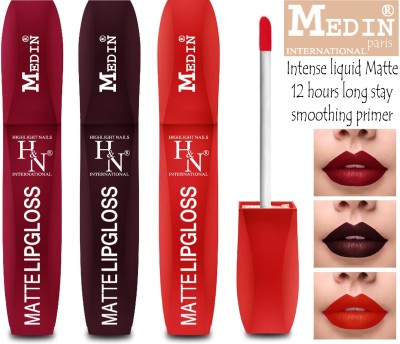 MEDIN Paris H&n Matte lip gloss liquid lipsticks combo set 3(D Orange Hot Chocolate Maroon, 24 ml)
