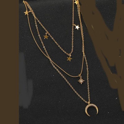 Vembley Vembley Charming Gold Plated Triple Layered Stars and Moon Pendant Necklace Gold-plated Plated Alloy Necklace