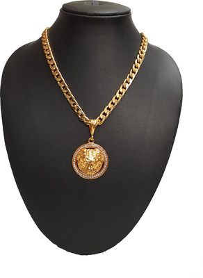 Sipradh Lion Round Diamond & SEHVANG CHAIN Gold-plated Diamond Alloy Pendant Set