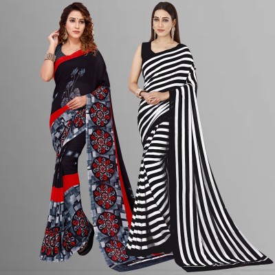 kashvi sarees Printed Bollywood Georgette Saree(Pack of 2, Multicolor, Black, Grey)