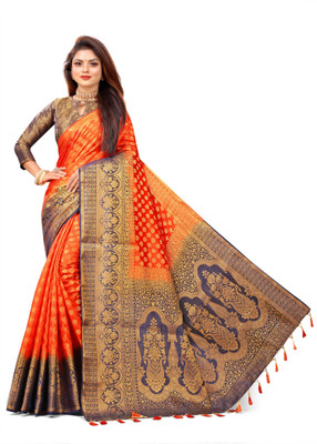Shopwell Woven Banarasi Cotton Silk Saree(Multicolor)