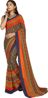 Anand Sarees Printed Bollywood Georgette Saree(Blue, Orange)