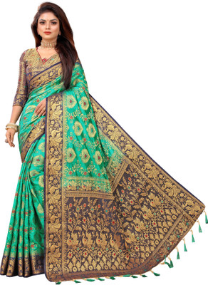 DHRUTI TEXTILES Self Design Banarasi Cotton Silk Saree(Multicolor)