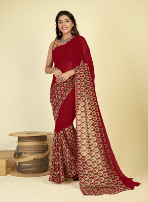 kashvi sarees Printed Bollywood Georgette Saree(Red)