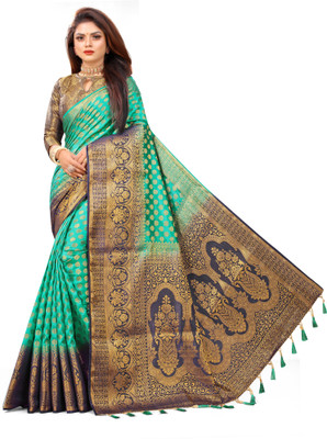 INDI FASHION Woven Banarasi Cotton Silk Saree(Multicolor)