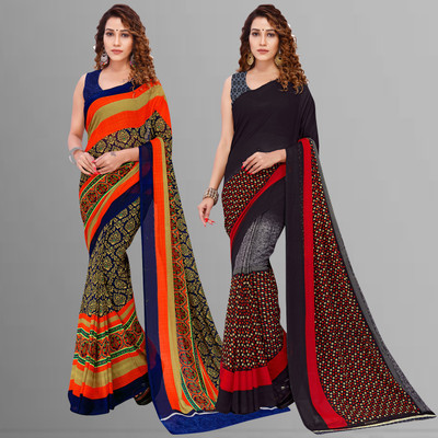 kashvi sarees Printed Bollywood Georgette Saree(Pack of 2, Multicolor)