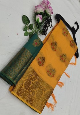 Gajal Self Design, Woven Kanjivaram Art Silk, Pure Cotton Saree(Orange)