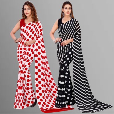 kashvi sarees Printed Bollywood Georgette Saree(Pack of 2, Multicolor, Red, White)