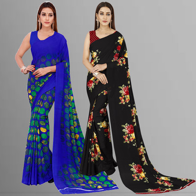 kashvi sarees Printed Bollywood Georgette Saree(Pack of 2, Multicolor, Blue)