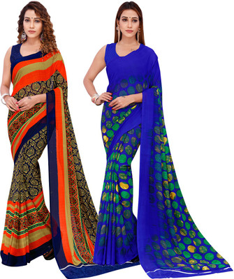 Anand Sarees Printed Bollywood Georgette Saree(Pack of 2, Multicolor)