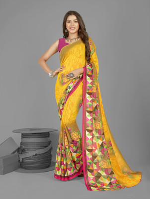 Anand Sarees Printed Daily Wear Georgette Saree(Yellow)