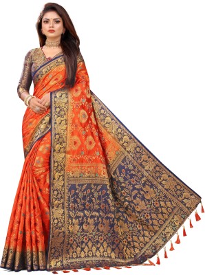 ANGOORI TEXTILES Self Design Banarasi Cotton Silk Saree(Multicolor)