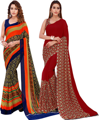 Anand Sarees Printed Bollywood Georgette Saree(Pack of 2, Multicolor)