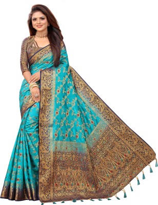 INDI FASHION Self Design Banarasi Cotton Silk Saree(Multicolor)