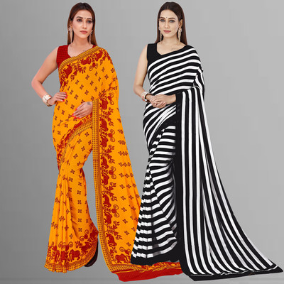 kashvi sarees Printed Bollywood Georgette Saree(Pack of 2, Multicolor, Red, Yellow)
