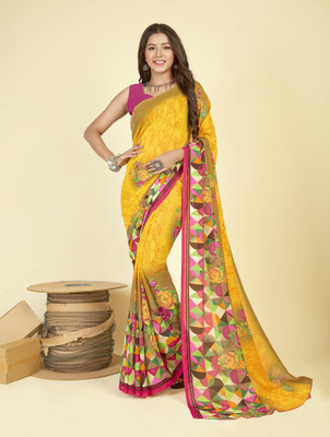 Anand Sarees Printed Bollywood Georgette Saree(Yellow)