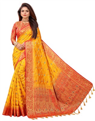 Shopwell Self Design Banarasi Cotton Silk Saree(Multicolor)