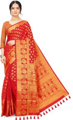 sarify creation Woven Banarasi Cotton Silk Saree(Red)