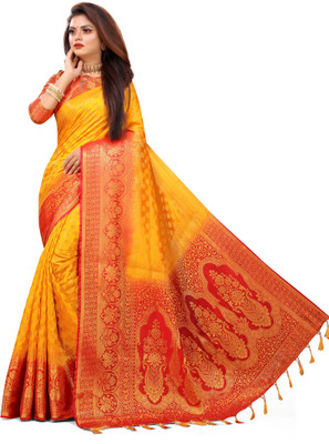 DHRUVIL TEXTILES Woven Banarasi Cotton Silk Saree(Multicolor)