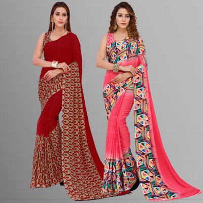 kashvi sarees Printed Bollywood Georgette Saree(Pack of 2, Multicolor)