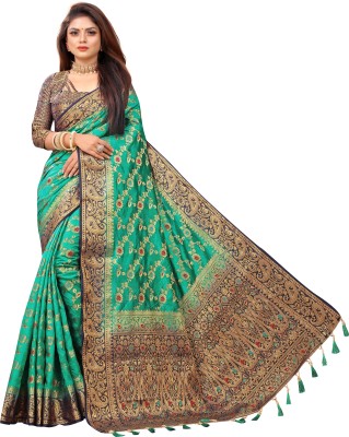 BHUVA BROTHERS Self Design Banarasi Cotton Silk Saree(Multicolor)