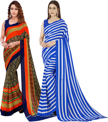 Anand Sarees Printed Bollywood Georgette Saree(Pack of 2, Multicolor)
