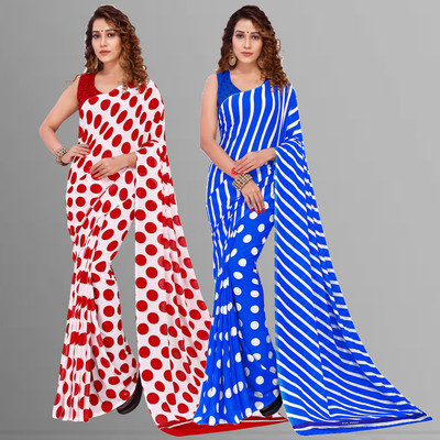 kashvi sarees Printed Bollywood Georgette Saree(Pack of 2, Multicolor, Red, White)